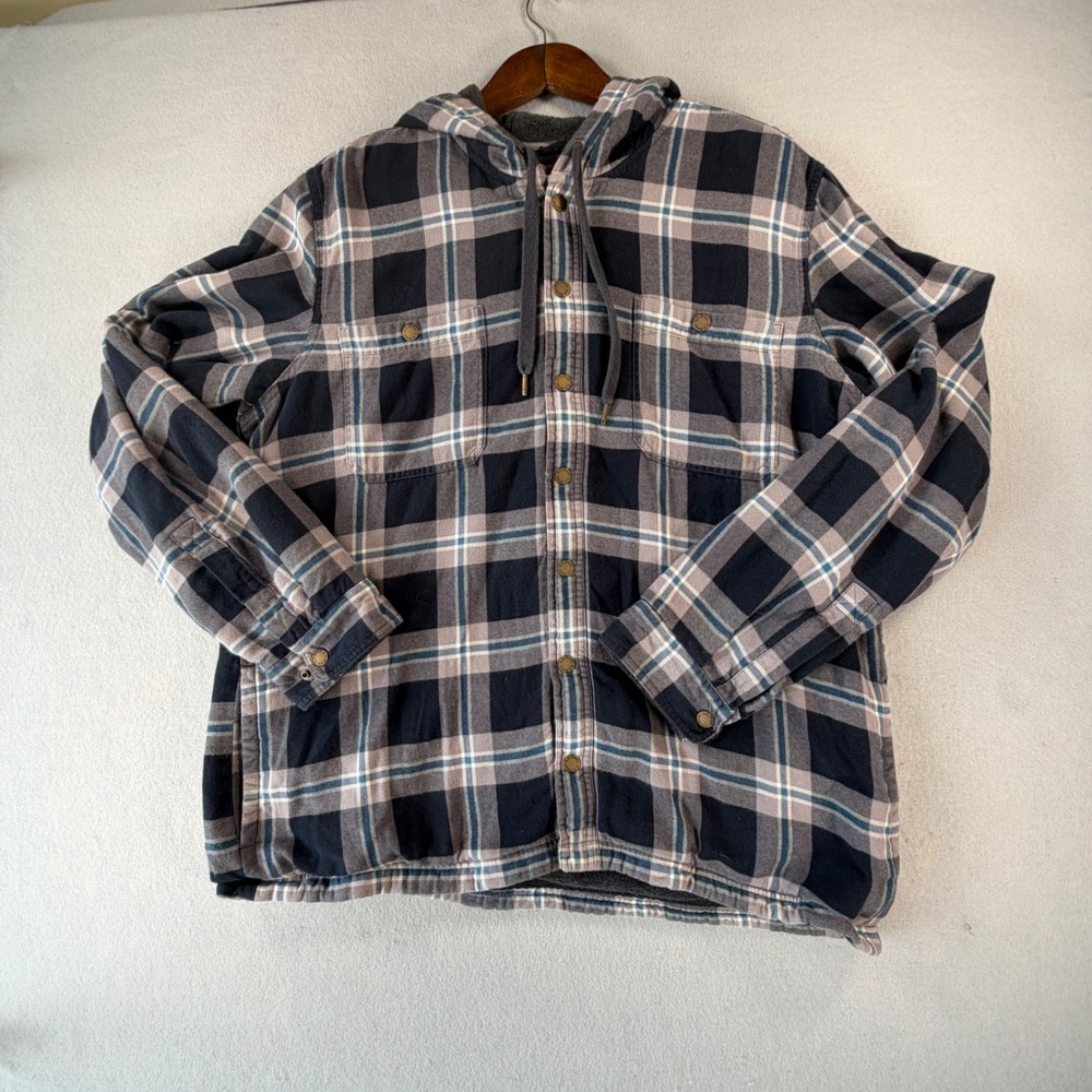 L.L.Bean Mens XL Plaid Flannel Hooded Shirt Jacket Sherpa Lined Cotton Shacket